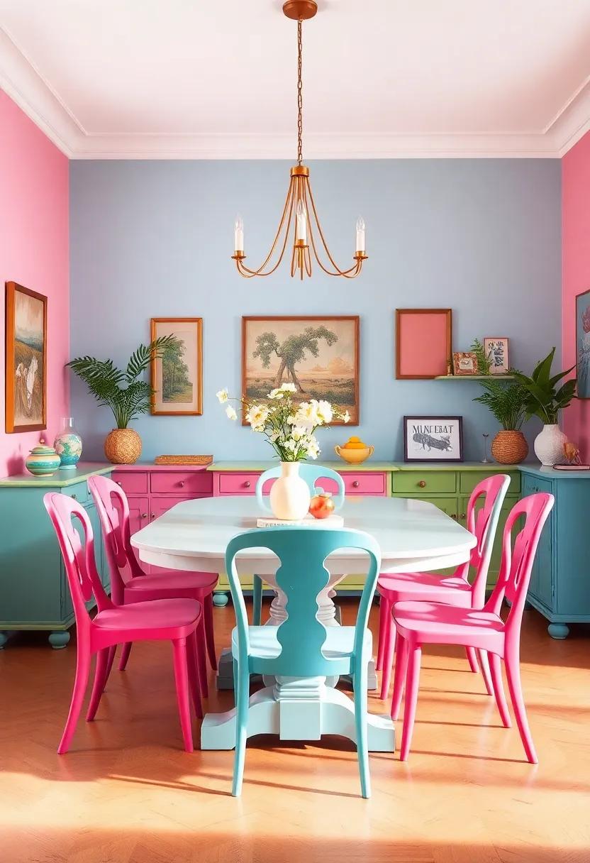 Painted Furniture: Revitalize old furniture by painting it in bright colors, creating conversation starters ​while giving your dining room a fresh⁢ new look