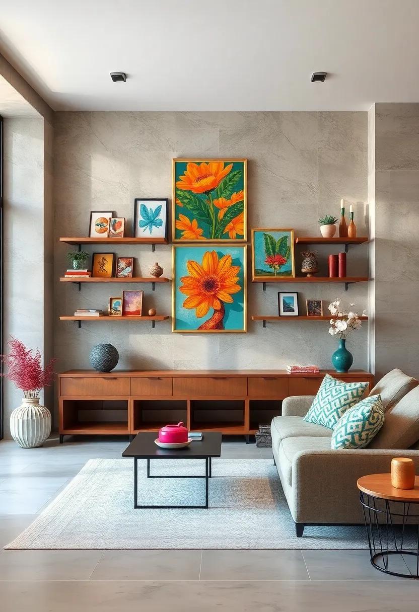 Open Shelving Display: ‌Showcase smaller colorful ⁢artworks or decorative items ⁣on open shelves to keep the space airy‌ while ‌allowing for creative display