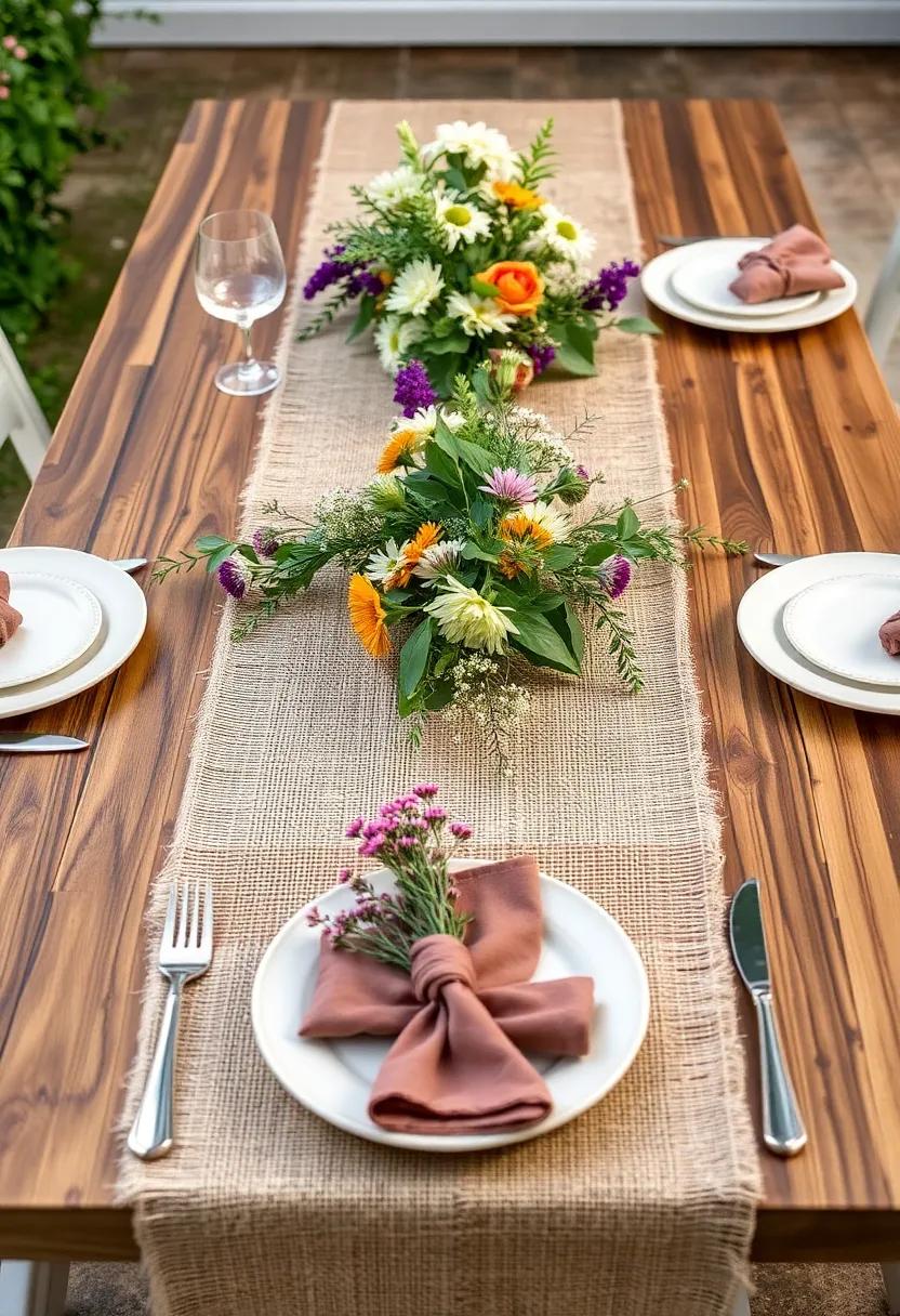 Embrace Nature: Use ​a burlap table runner adorned⁣ with wildflowers and‌ greenery⁢ to⁤ create ‍a rustic yet elegant atmosphere for ​outdoor gatherings