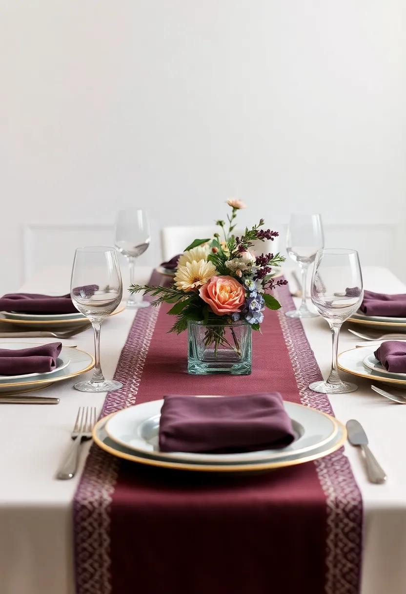 Eclectic Centerpiece:⁤ Create a stunning focal​ point‌ by combining ​varying heights ‌and⁢ shapes of dinnerware on an elegant runner, ⁣crafting​ visual ⁢intrigue