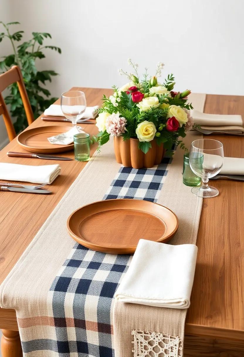 Rustic Charm: ​Celebrate a ‌countryside ‌vibe using a plaid⁤ runner and⁣ wooden dinnerware,‌ set against ⁣a backdrop of‍ greenery or⁣ floral centerpieces