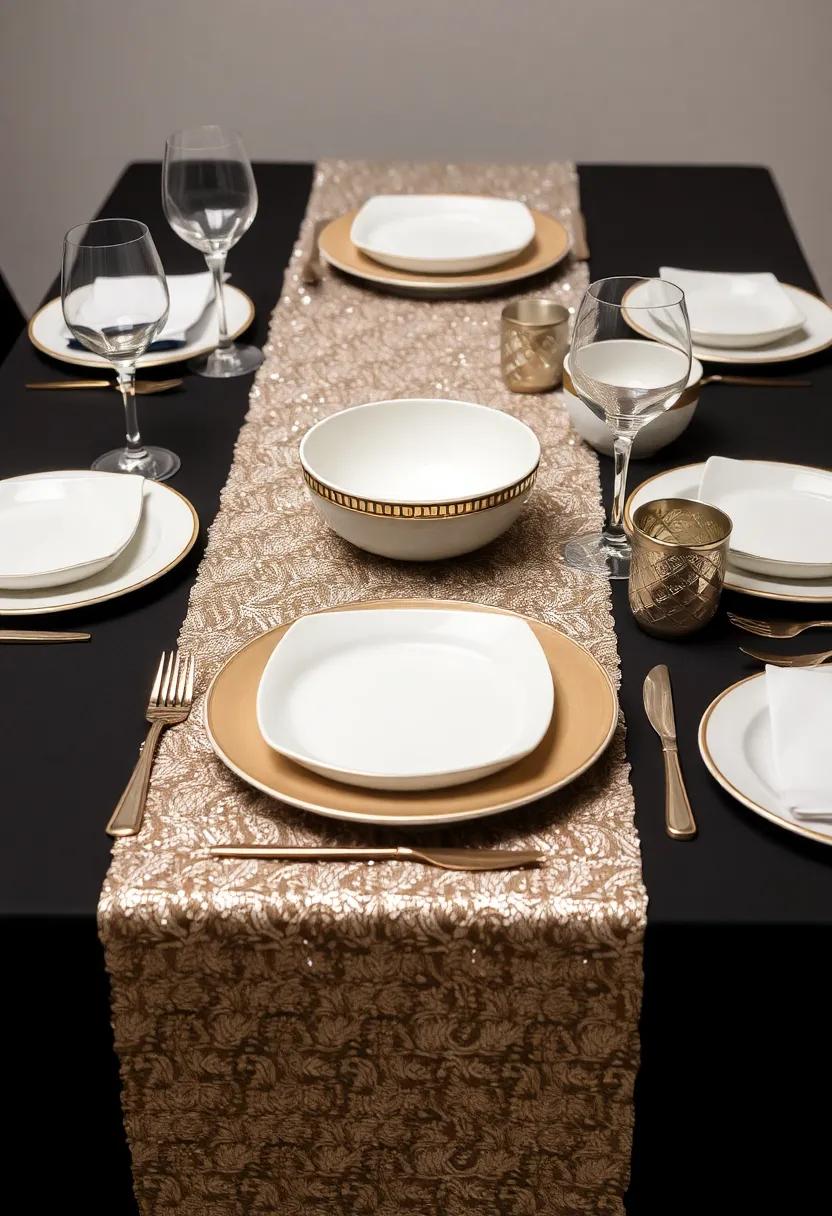 Metallic Touch: Incorporate‌ a metallic ‍sequined runner ‍with chic, modern⁤ dishware to‌ elevate‍ your table setting⁤ into a glamorous dining affair