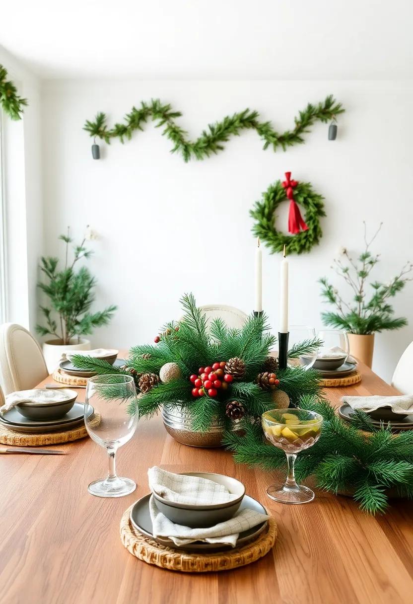 Nature's Bounty: Bring⁣ the outdoors ⁤in with a table‍ adorned with⁣ evergreen garlands, pine cones, and berry accents, complemented by⁣ earthy dinnerware
