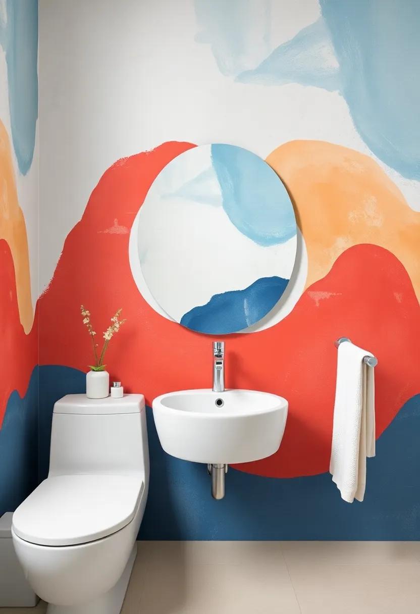 Contemporary Abstract Designs: Opt for abstract wallpapers that blend colors and shapes for a modern‍ art-inspired bathroom space
