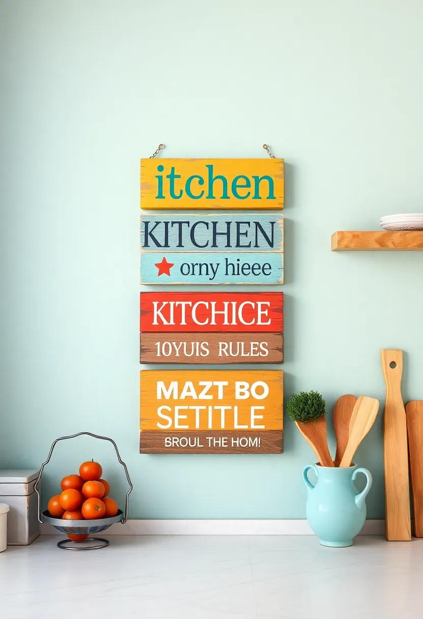 Colorful Kitchen Signs: ​Craft or ⁤purchase colorful wooden signs with playful sayings or kitchen rules that add personality ‌and‍ cheer to your ‌wall