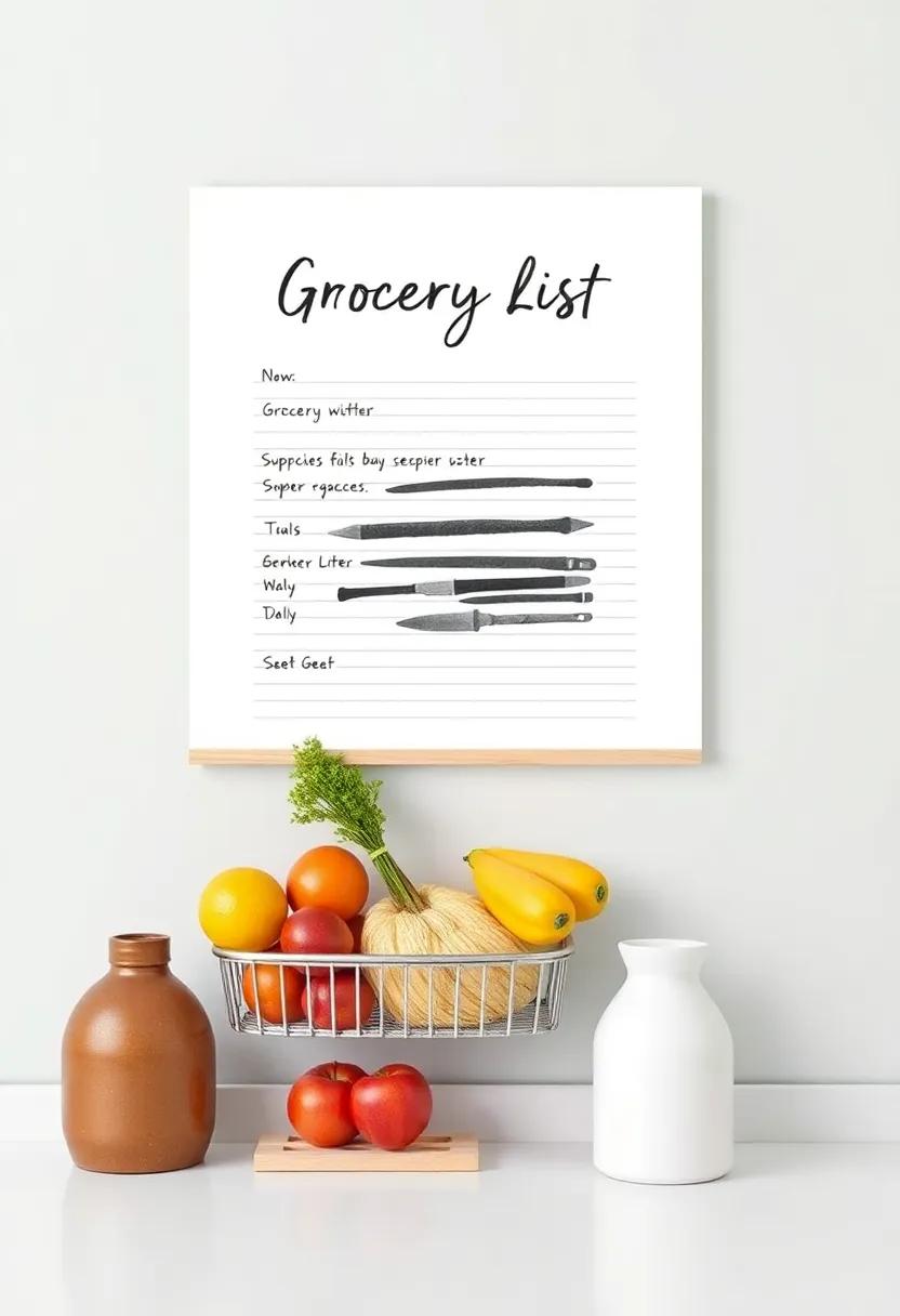 Handwritten Grocery List Art: Frame a large, stylish handwritten grocery ⁣list, giving‍ mundane tasks a creative elevation and a personal⁤ touch