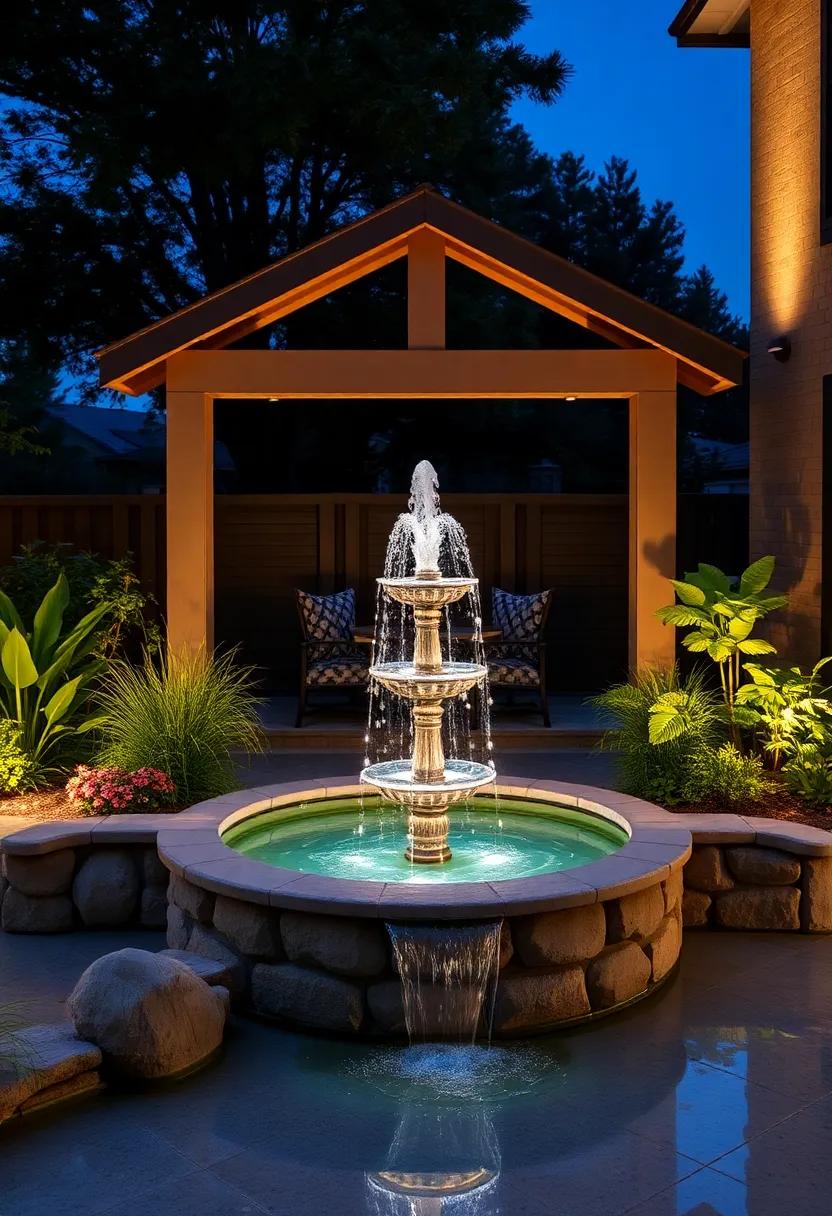 Illuminate your patio with a‌ stunning illuminated‍ fountain, where the play of light enhances‍ the soothing​ sound of flowing ⁤water