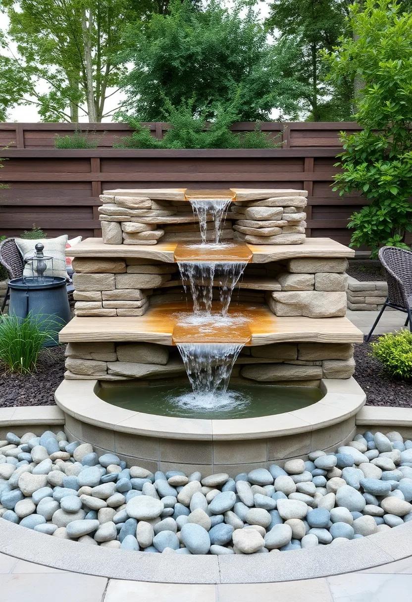Incorporate a tiered waterfall ⁢feature that cascades into a pebble-strewn basin, complementing the natural beauty of your outdoor space