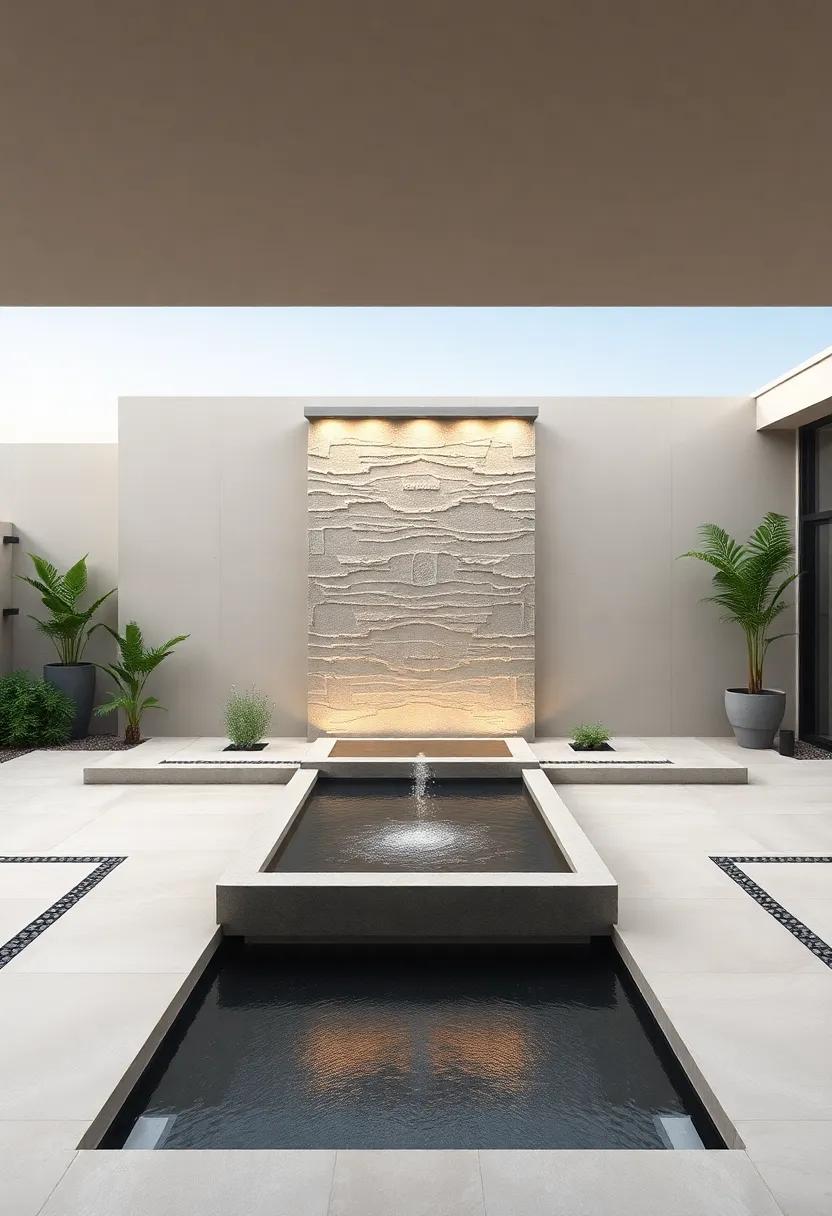Create a modern zen garden patio that features a sleek,minimalist water wall⁣ as a focal point for relaxation⁢ and reflection