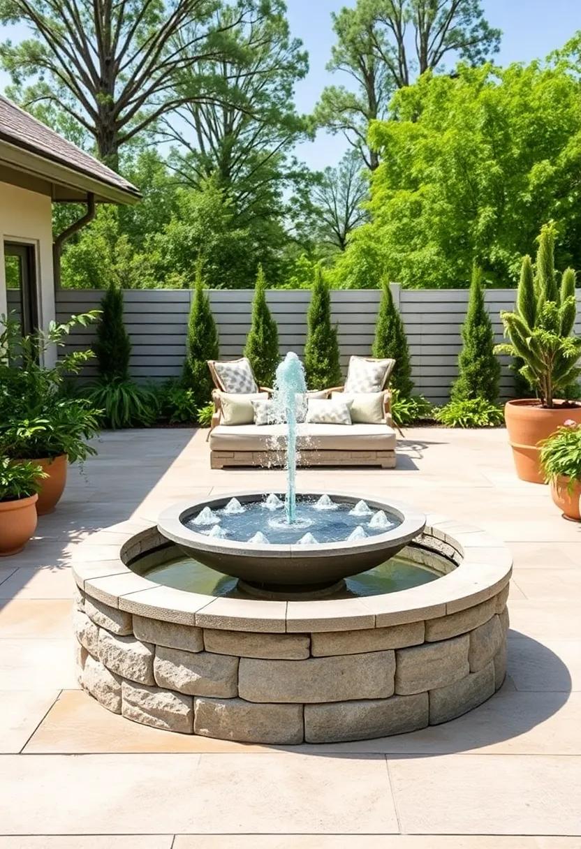 Style your ⁢outdoor ⁤space with a ⁤circular​ fountain that invites ⁣conversation‍ around it, offering a focal​ point on a large patio