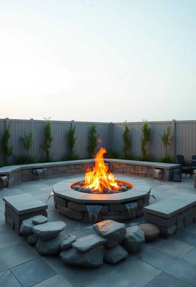 Design ‌a‌ casual fire pit space surrounded by small ⁢waterfalls, where⁢ guests can enjoy the dual​ elements ⁢of ​warmth ⁤and tranquility
