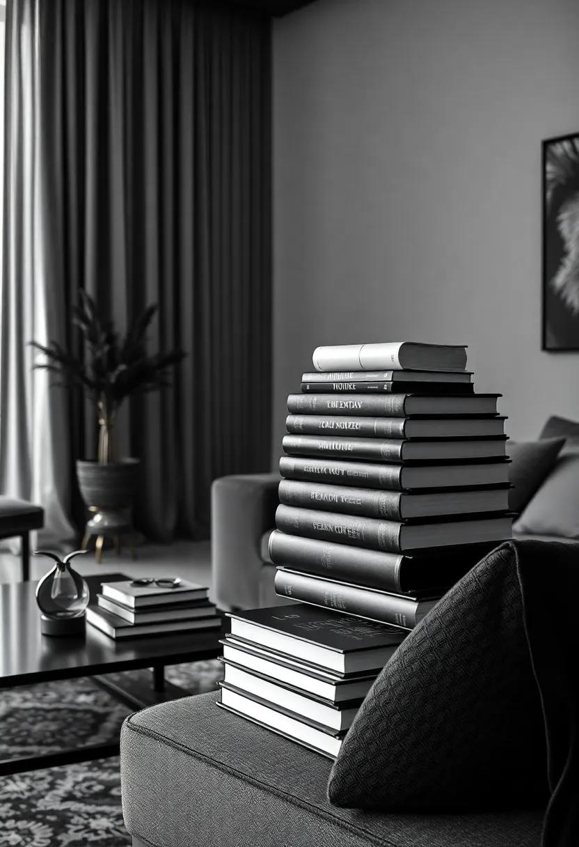 Aesthetic Stack of ‍Books: Neatly stack black or⁢ dark-covered books on ⁤coffee tables or shelves, ⁤enhancing sophistication while adding functional decor