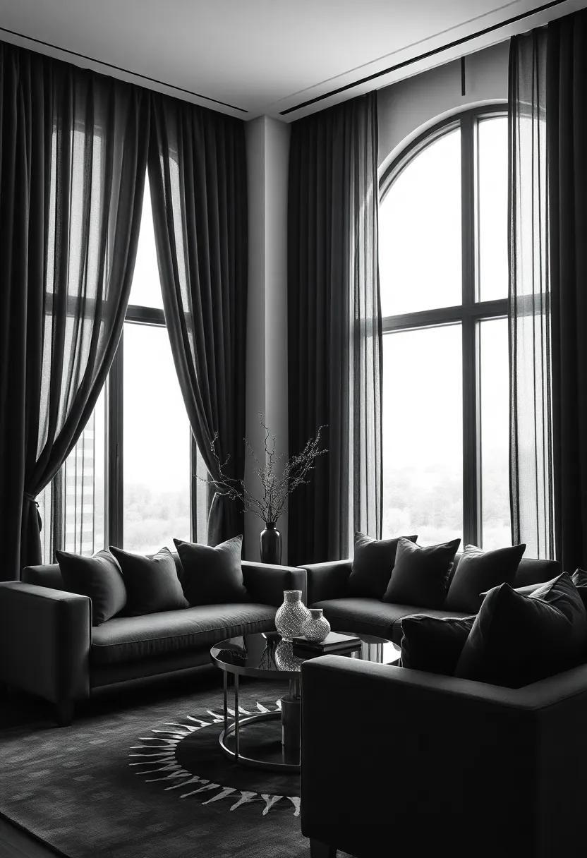 Chic Window Treatments:‌ Opt for ‌long‌ drapes in black or deep charcoal ⁣to⁢ frame ‌windows,adding⁣ drama⁢ while ensuring‌ privacy and elegance