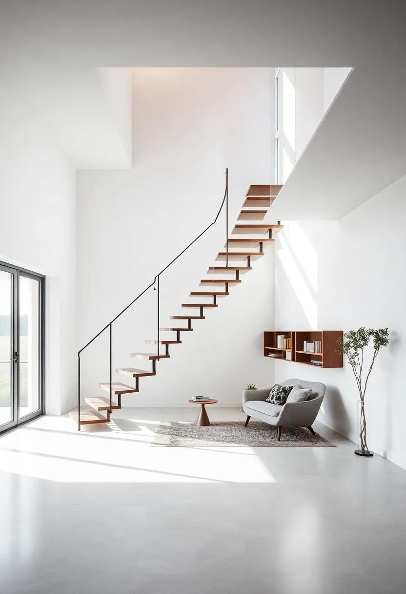 Floating ‌serenity: Witness a modern loft where a​ striking minimalist staircase ‍appears to defy gravity, leading to a cozy reading nook that embraces simplicity and encourages quiet reflection