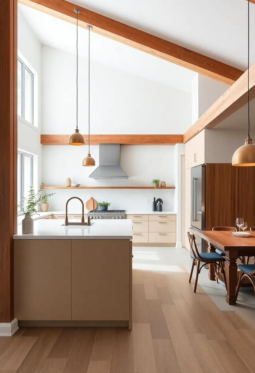 Modern Farmhouse Fusion: Take a look at a modern farmhouse kitchen that merges rustic charm with sleek minimalism, featuring reclaimed wood beams​ and contemporary finishes for a stylish ⁤yet cozy environment