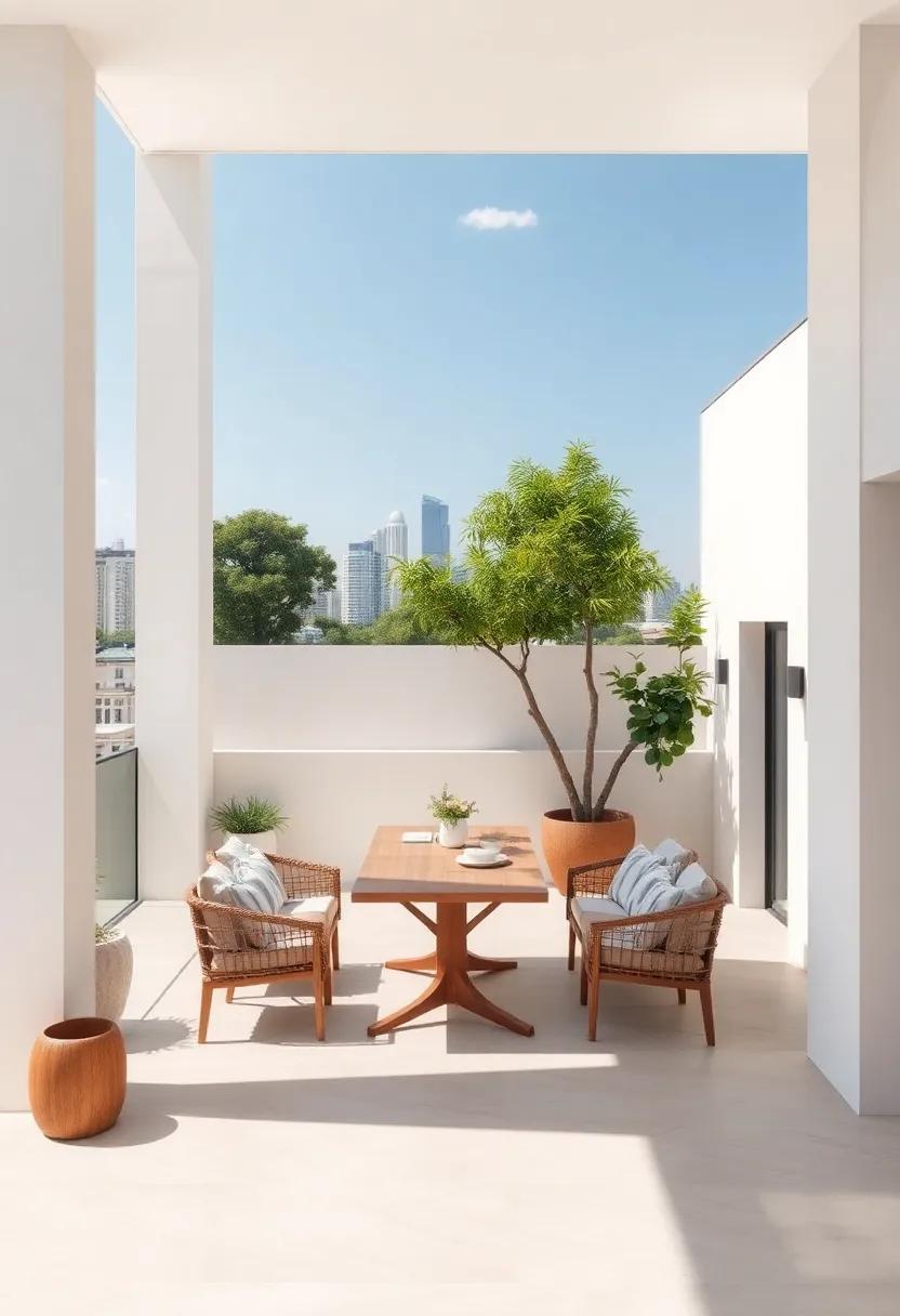 Open-Air Living: Explore a sun-drenched terrace adorned with understated outdoor furniture, ideal⁤ for al fresco dining,‍ where the simplicity of design invites casual gatherings against a stunning skyline backdrop