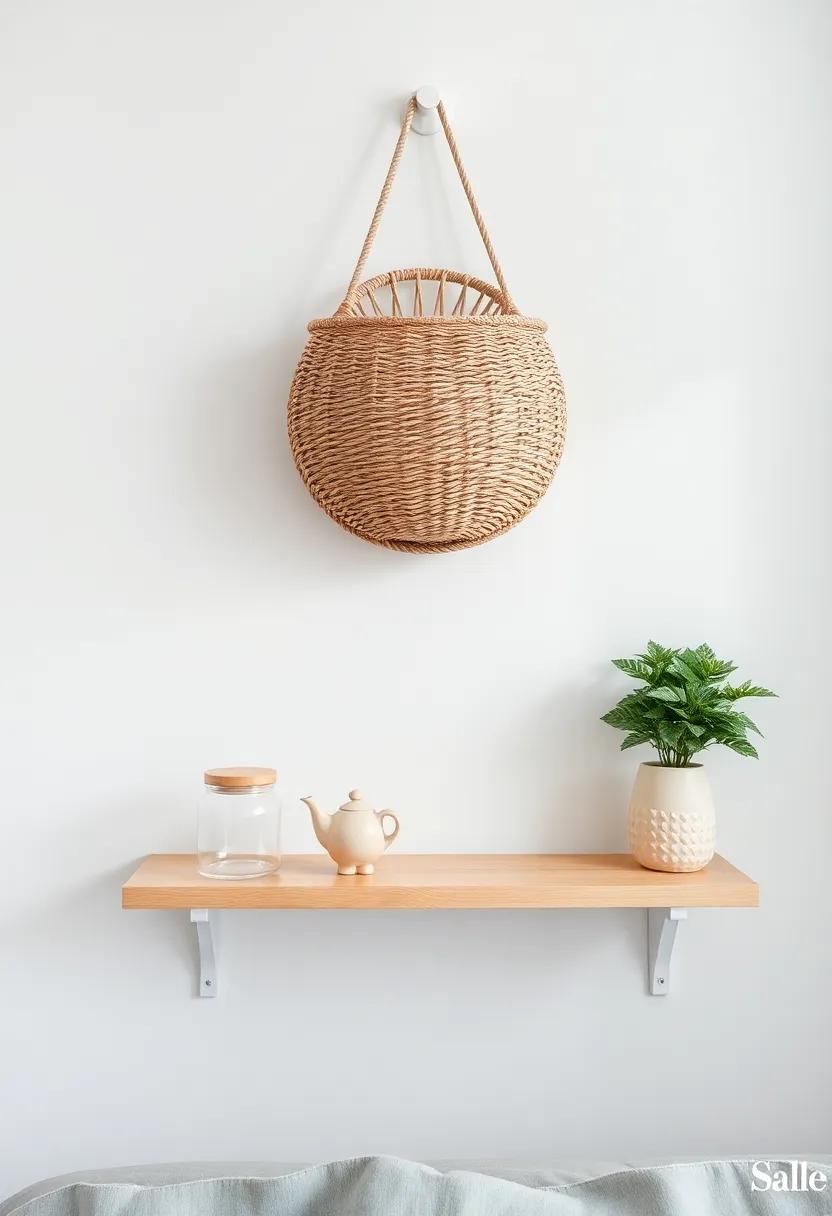 hang a‌ woven ​wall​ basket ⁣above the shelf for ⁢added texture and a ‍clever way ⁣to store lightweight items