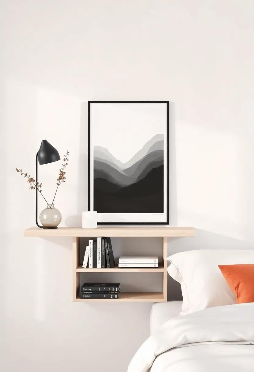 Introduce a ‍chic wall art piece that aligns⁣ with your color scheme ⁤and adds depth to‌ the‍ shelf ‌area