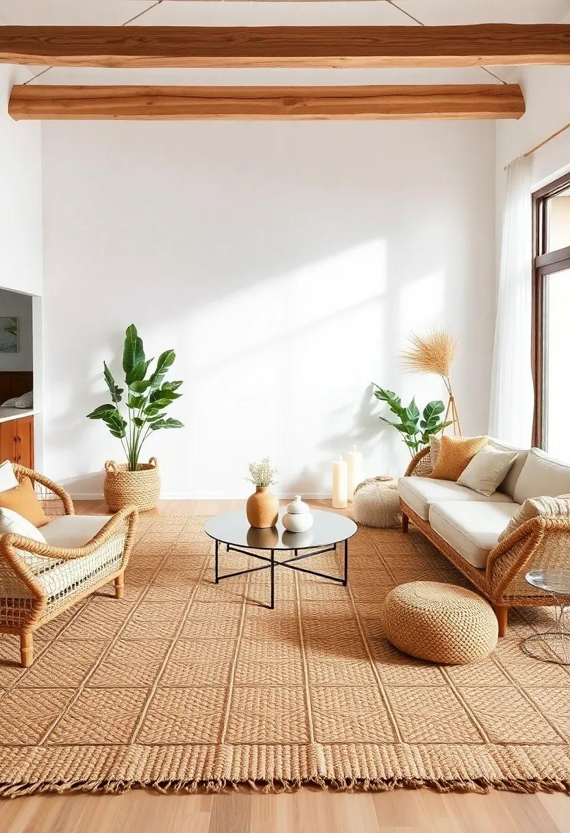 jute and Woven Rugs: Ground your living​ room with a textured jute ⁣rug to ​bring in natural fibers and a rustic touch