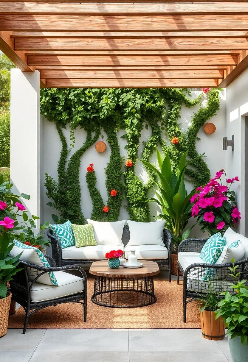 Embrace nature with Lush Greenery and Vibrant Flowers in Your‍ Outdoor‍ Lounge