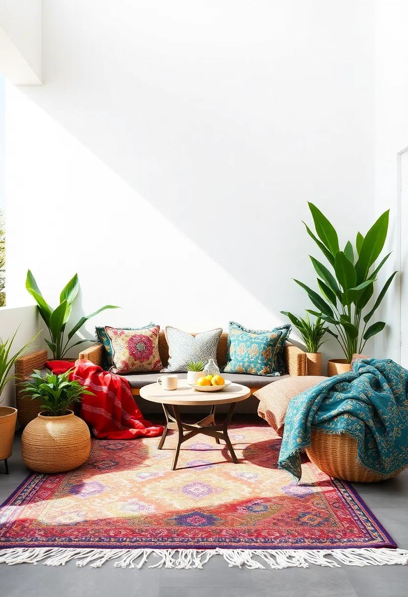 Bohemian Bliss: Create an eclectic bohemian vibe with a mix of colorful, patterned cushions and vibrant throws that showcase your adventurous spirit