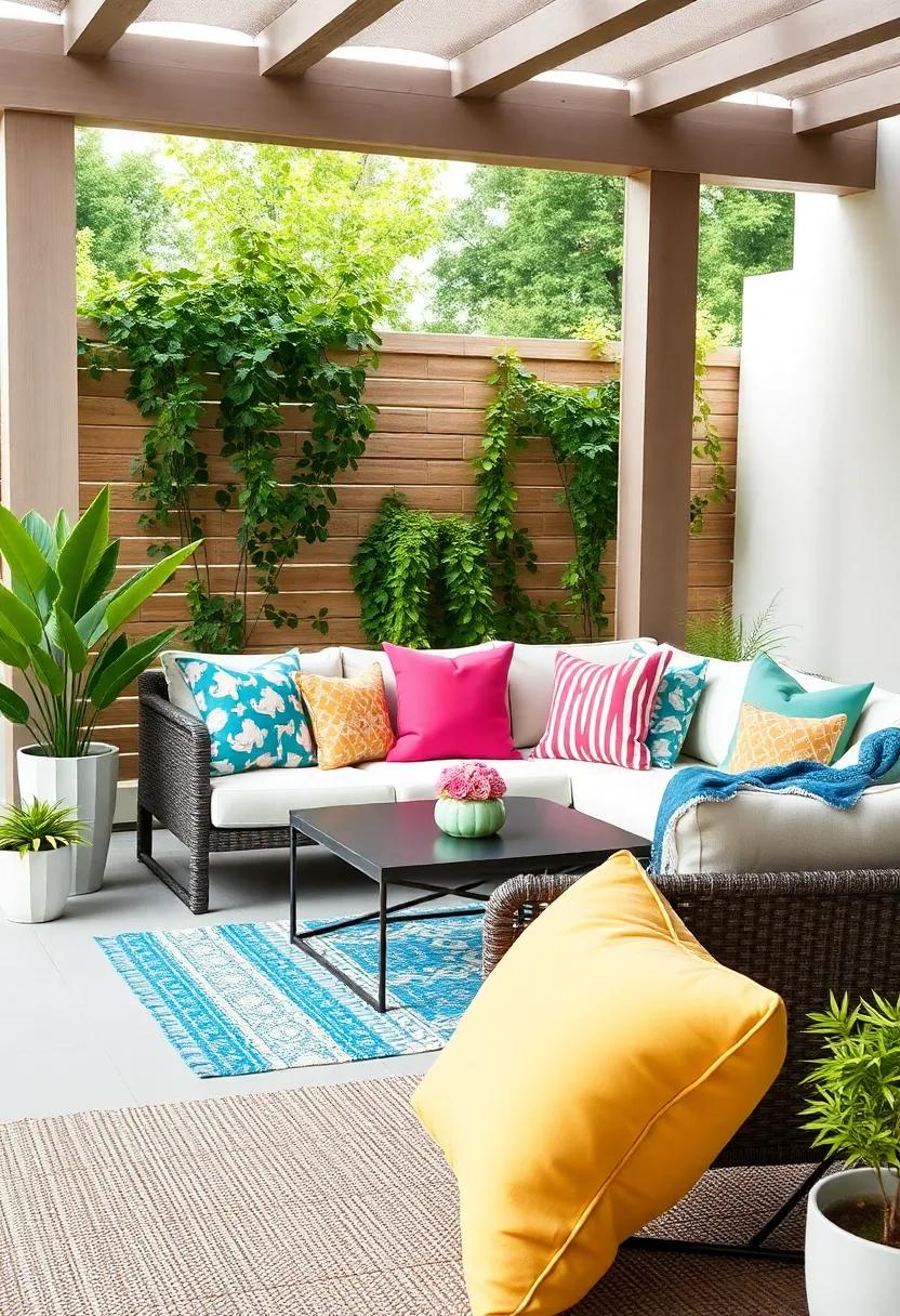 Colorful Throw Pillows: Brighten up your patio with a selection of colorful throw pillows that add a fun pop against neutral furniture