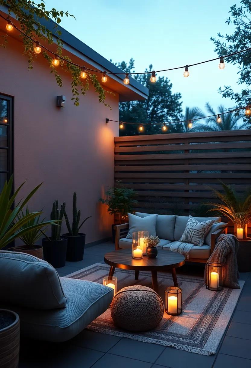 Nighttime Glow: Incorporate cushions and throws that complement soft outdoor lighting to create a warm, inviting atmosphere for evening gatherings