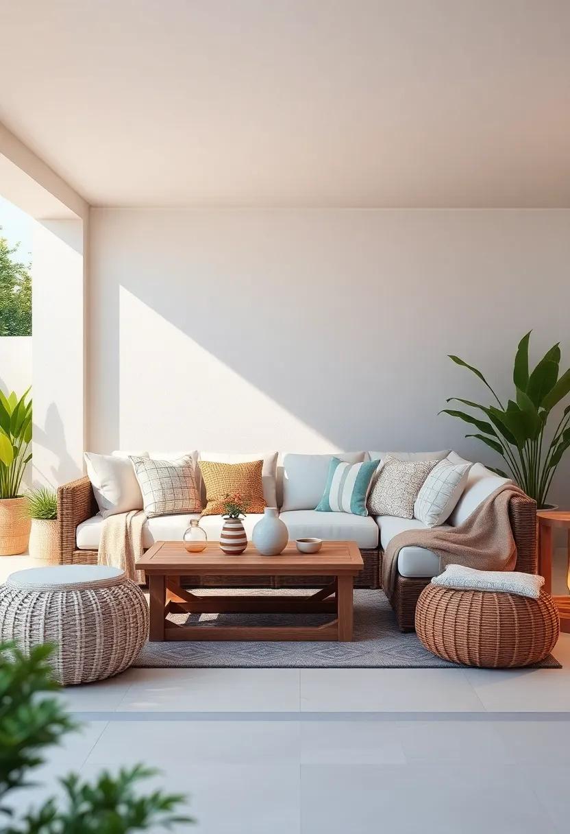 Outdoor Sofa Retreat: Transform your patio with a spacious outdoor sofa adorned with plush cushions, perfect for lounging with friends or family