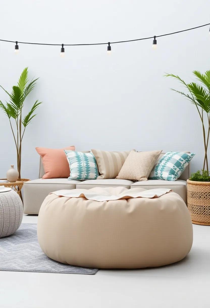 Stylish Poufs: Incorporate poufs filled with soft materials that serve both as seating and as stylish decor elements on your patio