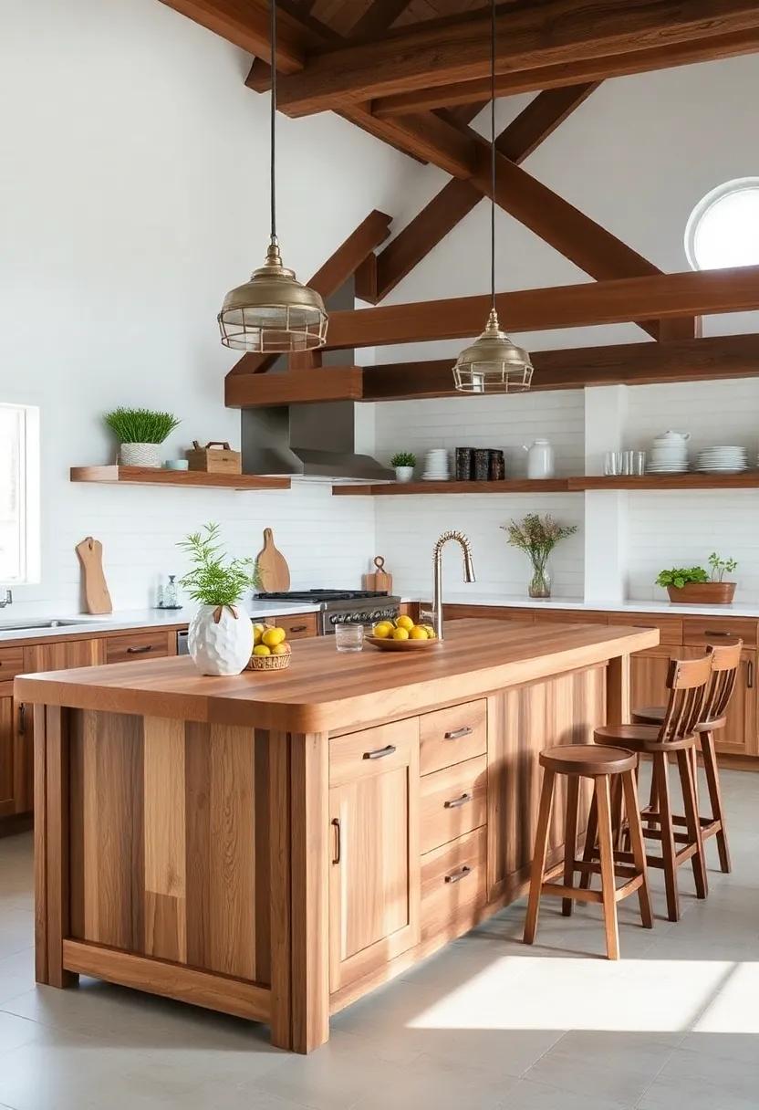 Butcher Block Bliss: Highlight ​functionality with a butcher block top on your rustic island, perfect for meal prep ⁣while‍ enhancing the warm and inviting atmosphere