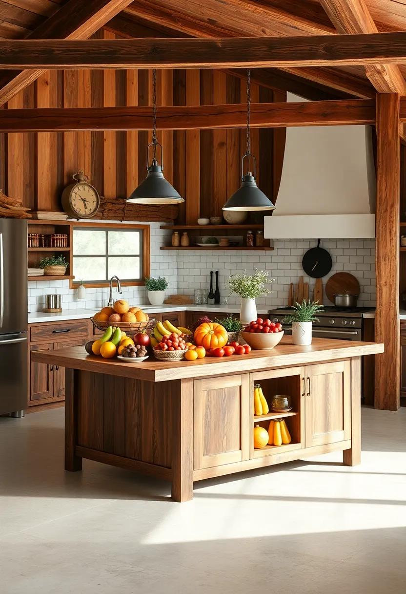 Rustic-Farmstand⁤ Vibe:‌ Embrace a ⁢farmstand aesthetic⁢ with‌ an island featuring a fresh fruit display, inviting you to cook‍ with seasonal ingredients ‌while enhancing‌ your kitchen's ⁣warmth