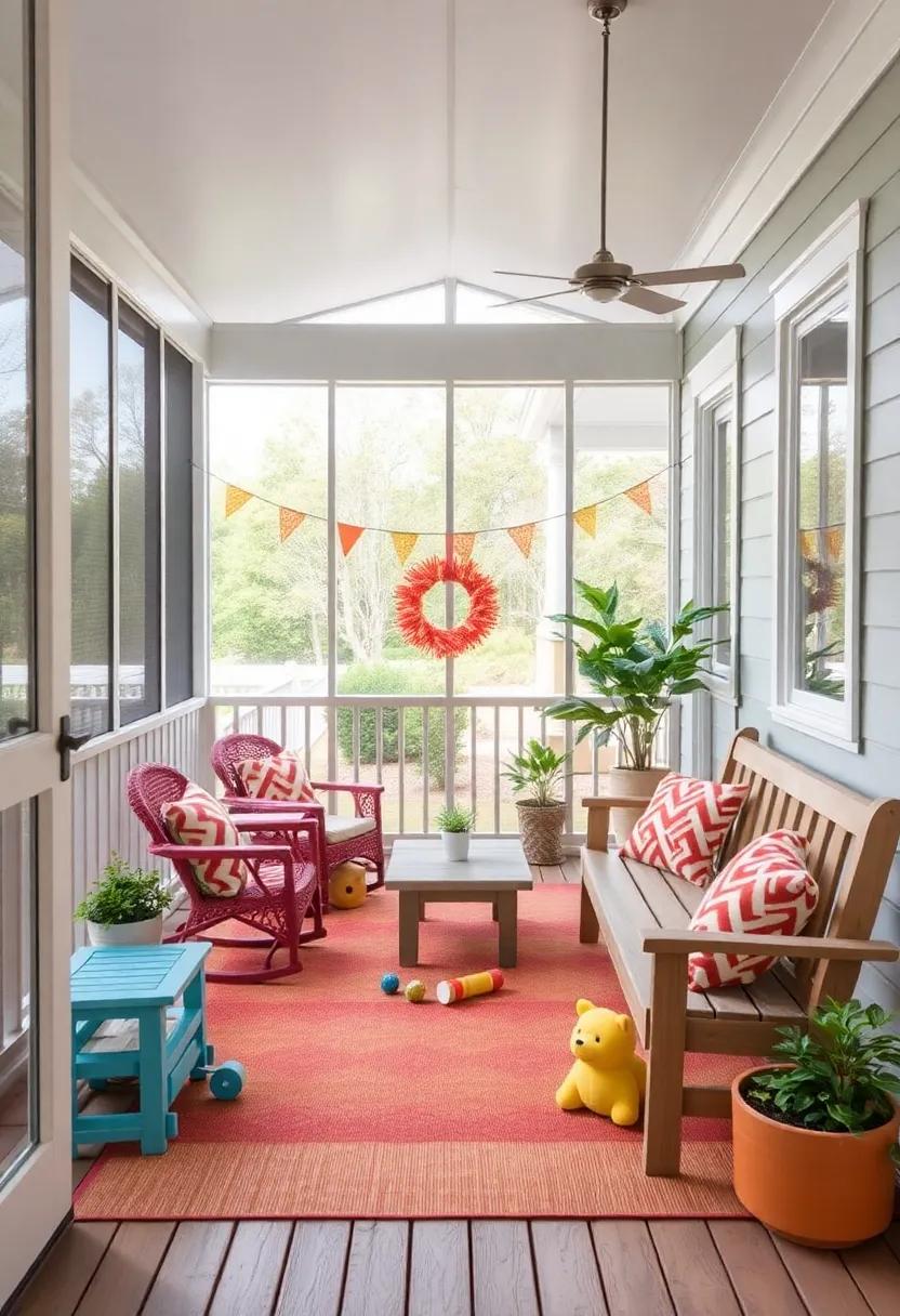 Kids’ ‌Adventure Zone: Transform part of your porch​ with playful ⁢and colorful decor, toys, and games⁤ that spark‍ creativity and adventure for⁢ children