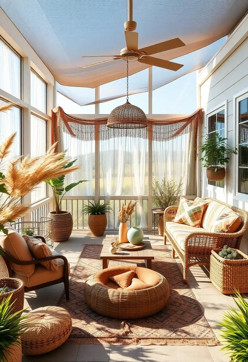 Windswept​ Bohemian Oasis: Layer fabrics ​and textures ⁤in rich, ⁣warm colors to create a bohemian-inspired retreat that feels relaxed and inviting