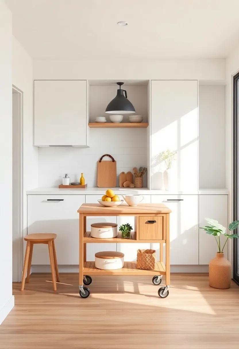 Add a‍ movable ​kitchen cart that can act as extra ​storage‍ or ​a flexible workspace as needed