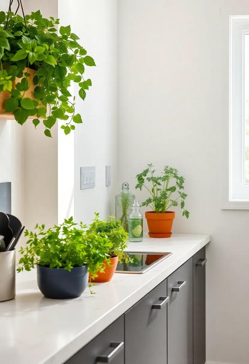 Incorporate a countertop herb garden for freshness‌ and the dual benefit of adding greenery
