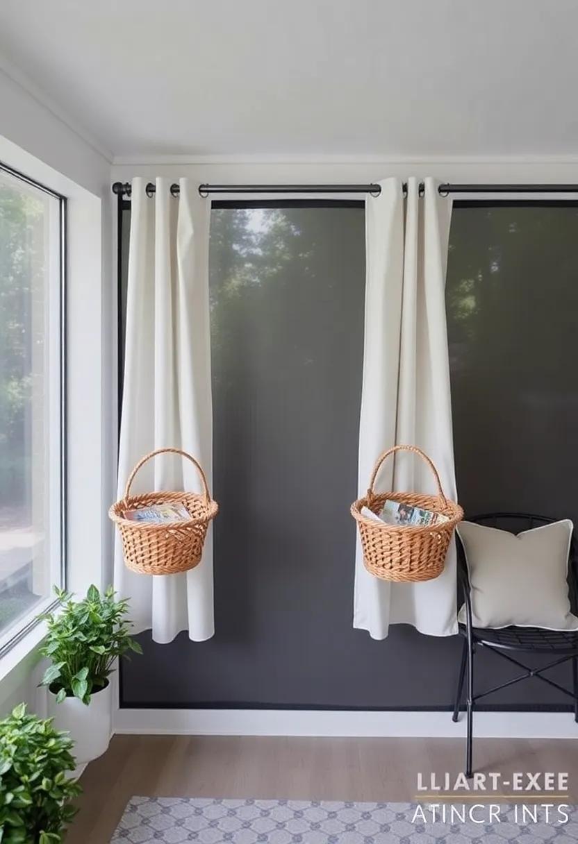 Curtain⁤ Rod Storage: Utilize a curtain rod adorned with baskets to ​store lightweight items like magazines or⁢ beach towels, transforming functional storage ‌into a ‍stylish display