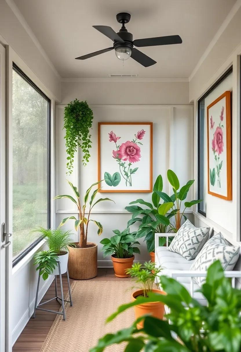 Nature’s Wall Art: Hang botanical prints⁢ or framed artwork⁤ inspired by nature on the ​walls ⁤of your ‍screened porch to create a⁣ harmonious ambiance