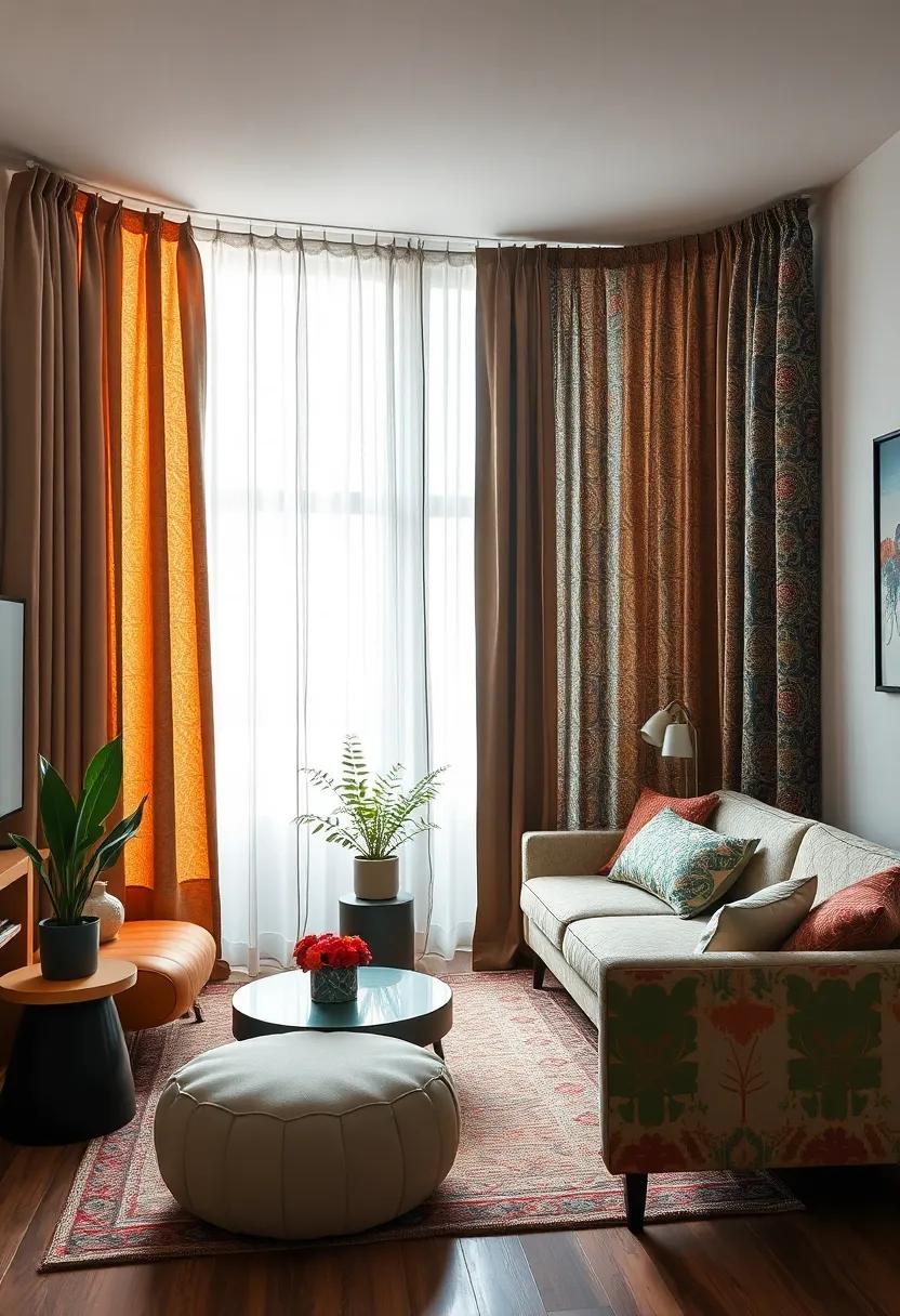 Eclectic Mix: A curated mix of different curtain styles and fabrics that ‍bring an artistic flair ⁢to your living room, perfect for the adventurous decorator