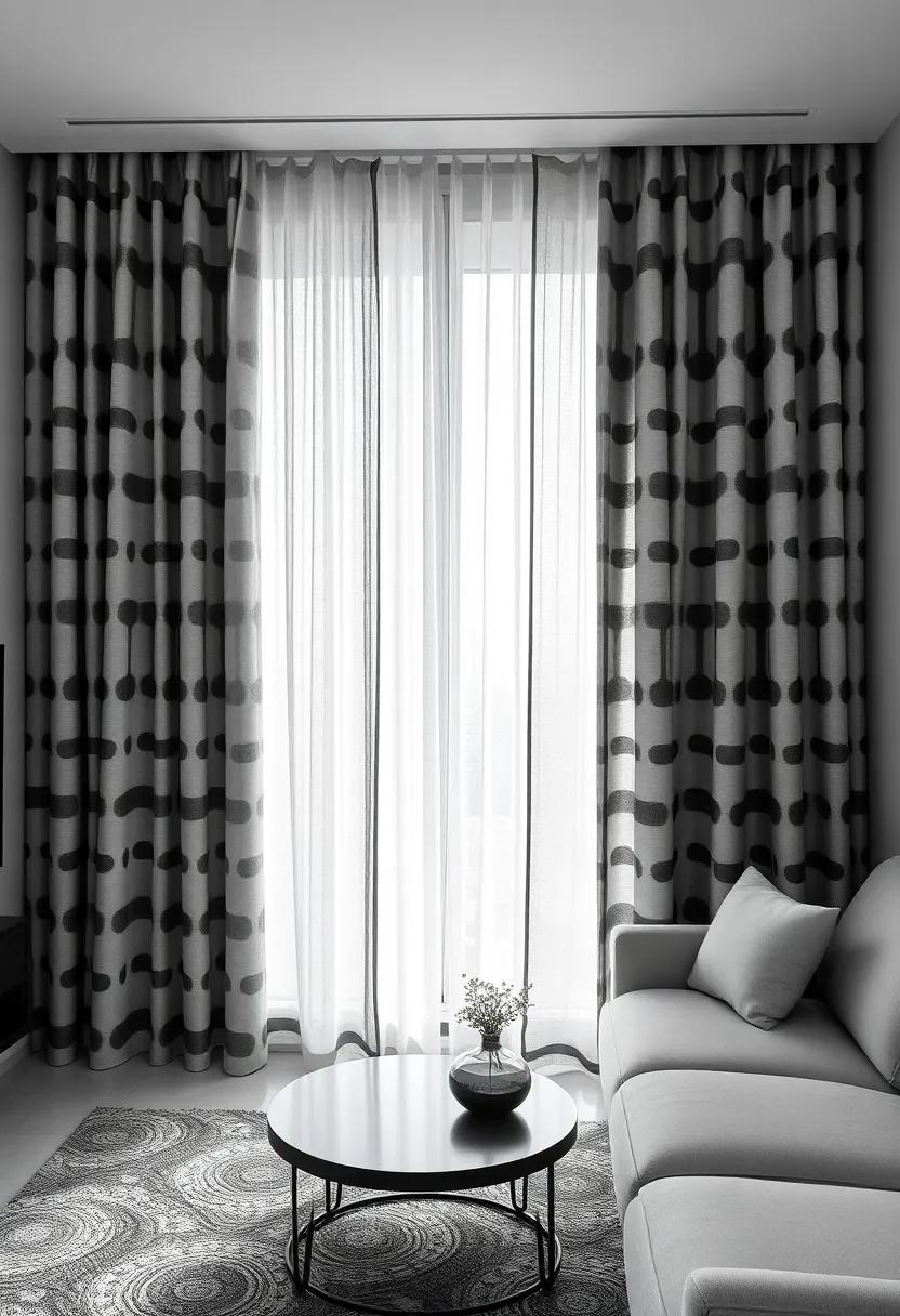Monochromatic chic: black and white patterned ⁣curtains that lend an​ air of sophistication and can seamlessly fit into any contemporary theme