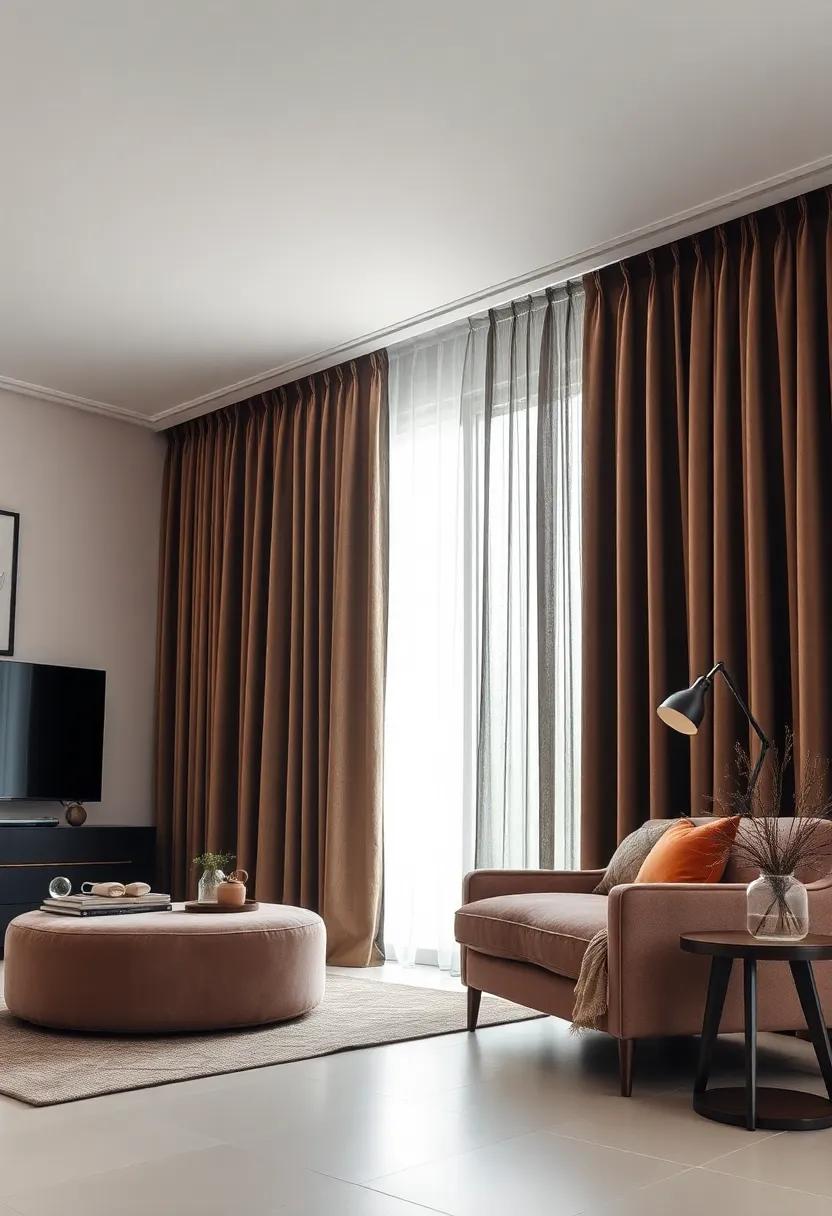Velvet Luxe: Rich, textured velvet drapes that introduce warmth and sophistication, perfect for elevating ⁣your urban living room's style