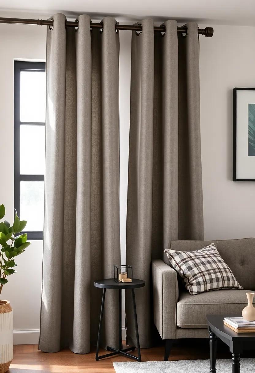 Industrial inspired: Eye-catching metal grommet curtains that blend fabric with industrial elements, perfect for a loft-style living space