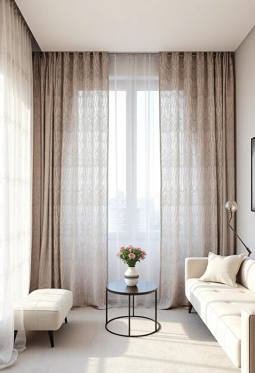 Lace Intricacies: Romantic lace curtains that add a hint of softness and femininity⁣ to a modern⁣ urban space, merging ‌elegance with edge