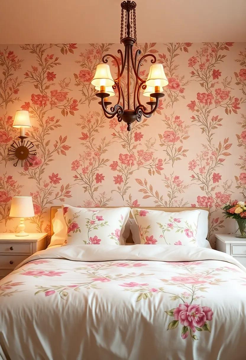 Choose Classic Lighting Fixtures: Select ornate chandeliers or vintage-inspired lamps with warm lighting to set the perfect mood for your floral sanctuary