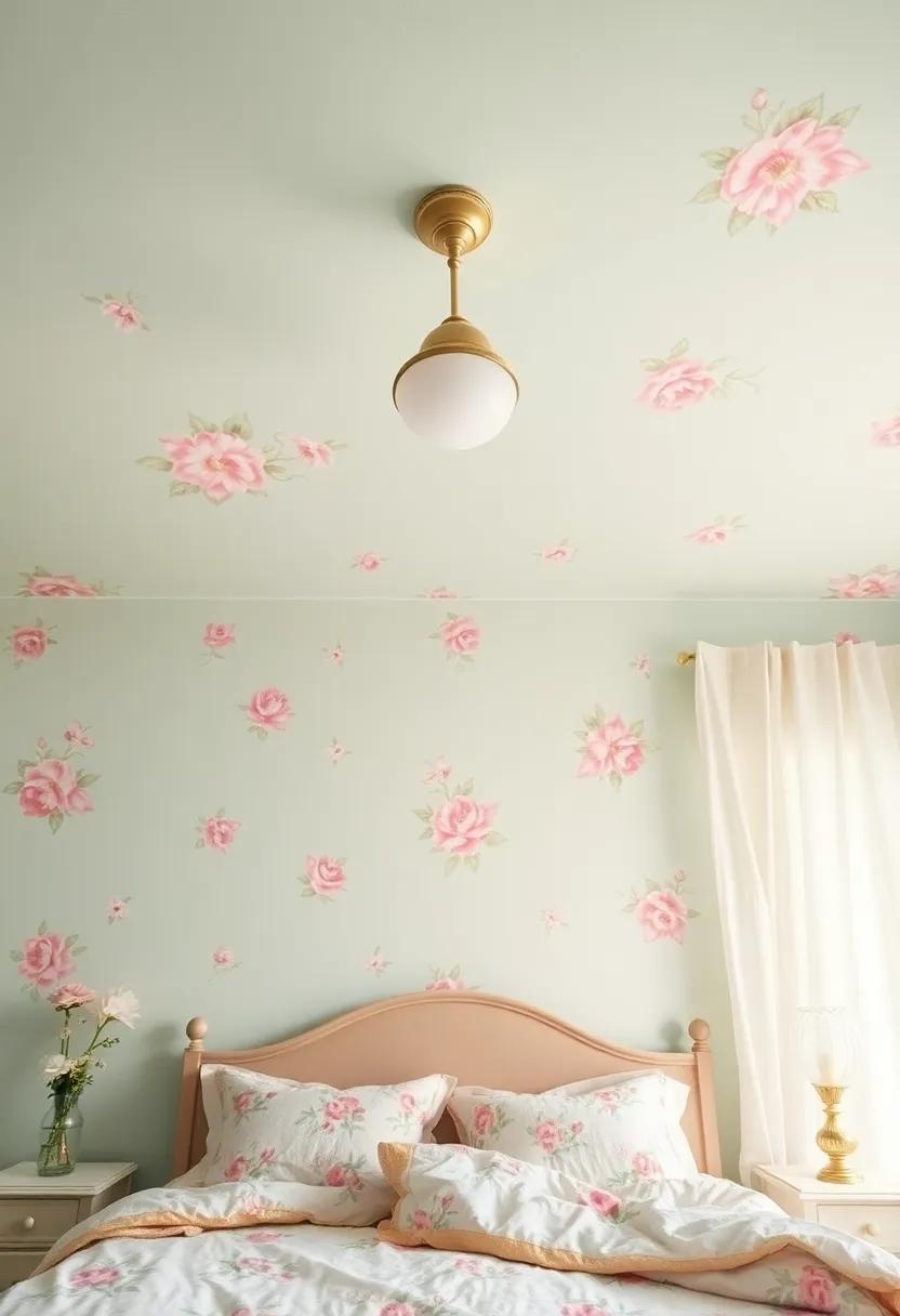 Create a Dreamy Ceiling: Paint your ceiling in a soft pastel or apply floral stencils to turn the overhead view into a romantic retreat