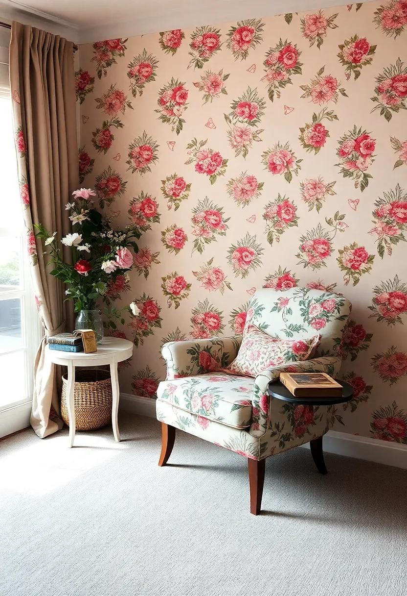 Create a Reading Nook: Design a cozy corner with a floral armchair, a small side table, and a vintage book, perfect for enjoying a quiet moment