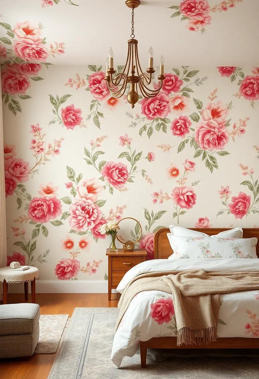 Use Floral Wallpaper: Consider applying floral wallpaper or a vintage floral mural to create a stunning focal point that transports you to a bygone era