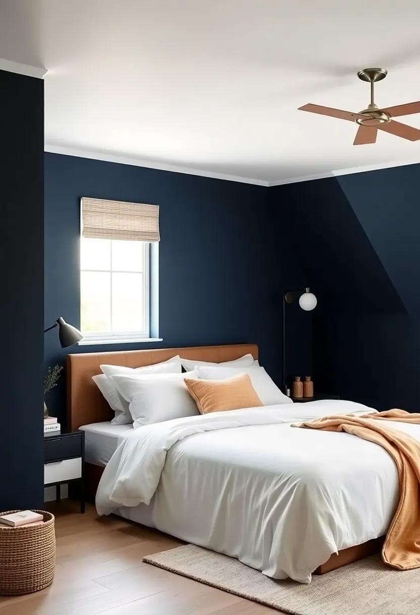 Classic Navy: deep ‍navy walls create a striking contrast and lend an air of sophistication while wrapping you‌ in a cozy embrace