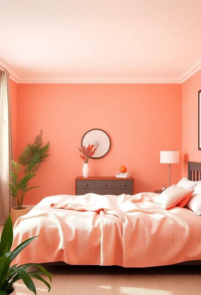 Light Coral: This cheerful yet subdued shade​ can ⁣instantly brighten your room, imbuing it with⁤ warmth and positive energy