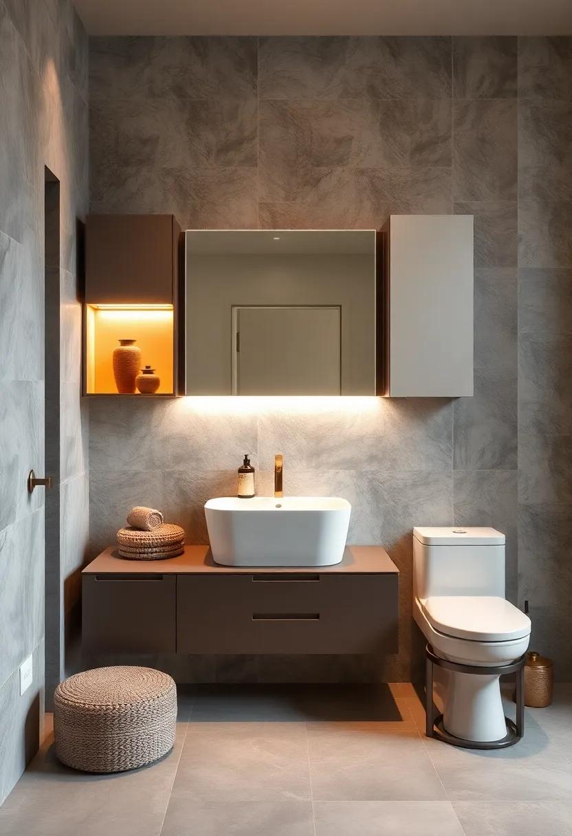 LED Backlit Cabinets: Choose sleek cabinets with built-in LED lighting to create a modern feel while illuminating your ​favorite​ bath⁣ items