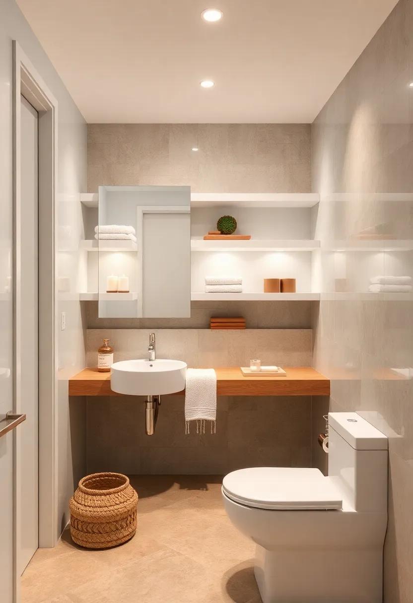 Built-in Shelving: Design built-in shelves in soft white⁢ or gray to ​display⁣ neatly‍ arranged towels, candles, and decorative items